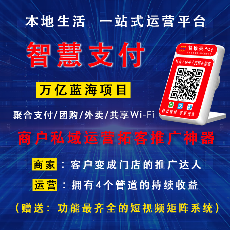 智推码-集:支付+多平台团购+爆款短视频+矩阵发布为一体的本地生活运营平台