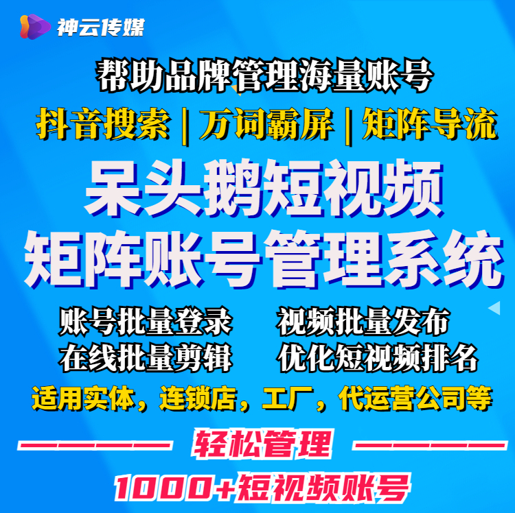 呆头鹅短视频矩阵系统，批量管理账号，定时批量发布视频，账号开通