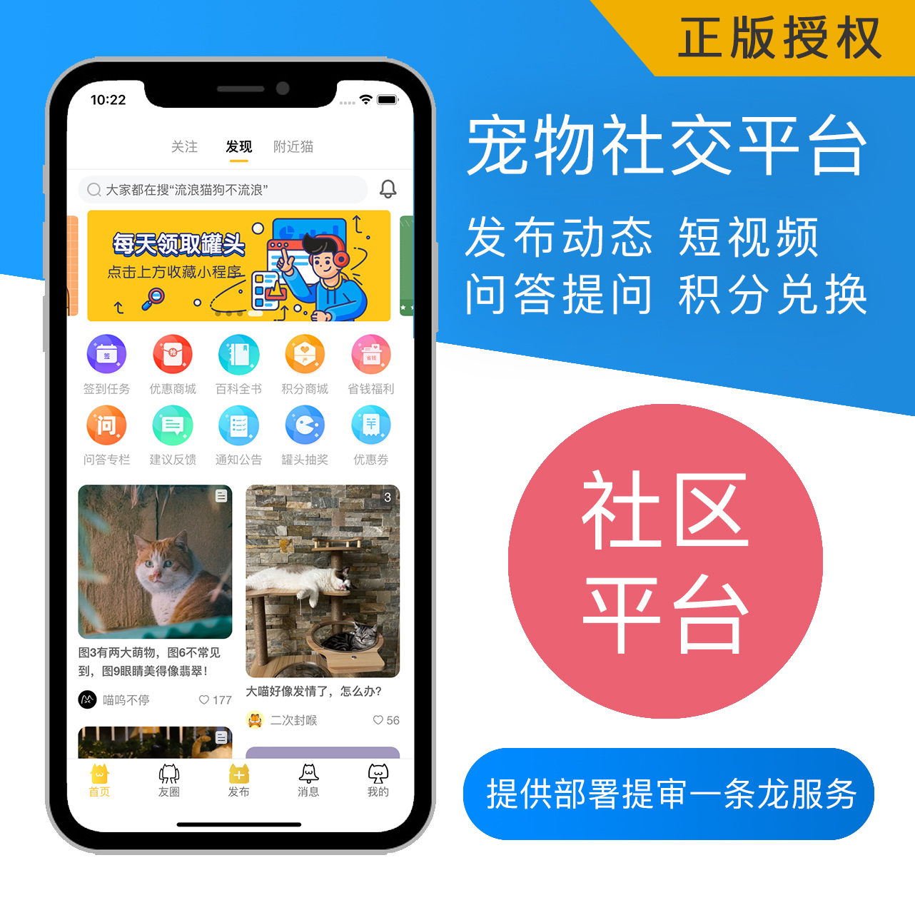 宠物猫APP社交平台小程序社区源码支持微信小程序安卓苹果APP