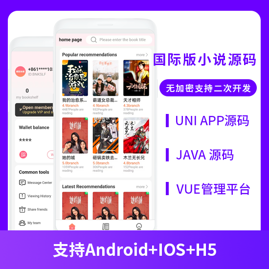 国际版小说系统H5+APP 源码