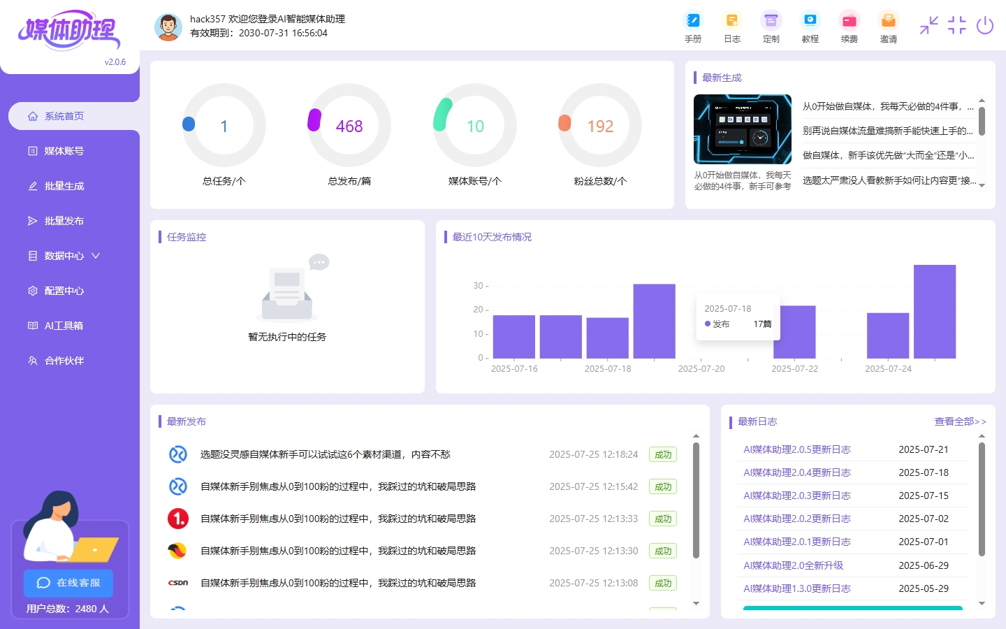 AI智能媒体助理|自媒体平台批量内容生成发布工具